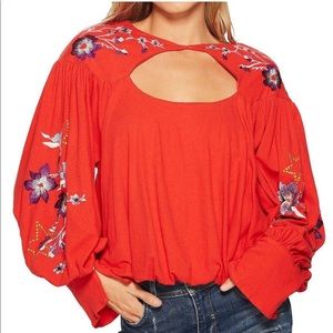 FREE PEOPLE Red Long-Sleeve Top, Size M